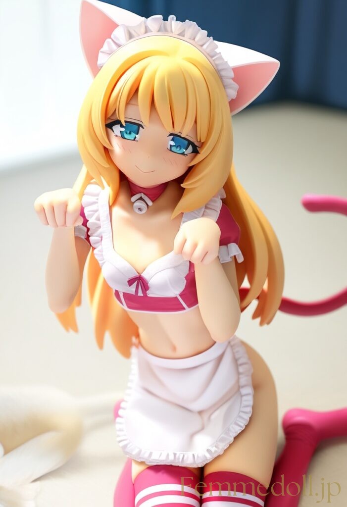 【エロ画像】　メイド貧乳猫娘のエロフィギュア風AIイラスト 19枚目