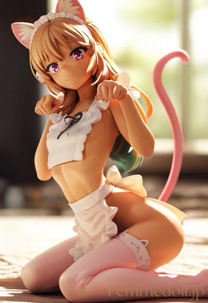 【エロ画像】　メイド貧乳猫娘のエロフィギュア風AIイラスト 2枚目