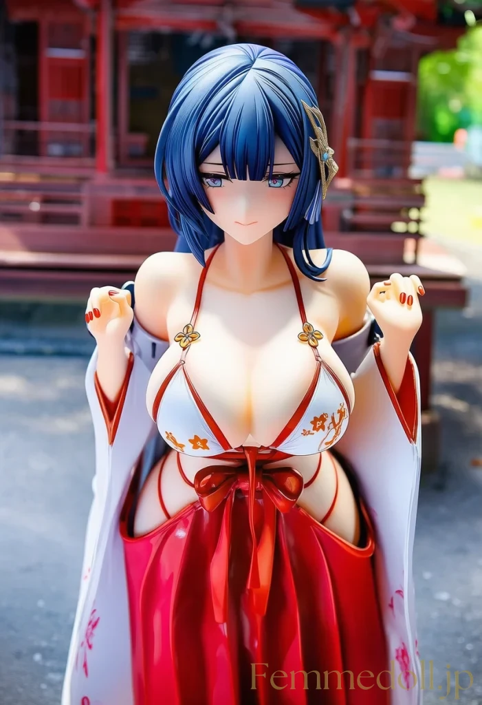 【オリジナル】巨乳少女「は、恥ずかしい…」巫女風ビキニで境内お散歩【AIエロ30枚】 23枚目