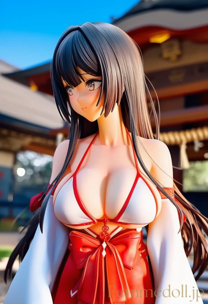 【オリジナル】巨乳少女「は、恥ずかしい…」巫女風ビキニで境内お散歩【AIエロ30枚】 73枚目